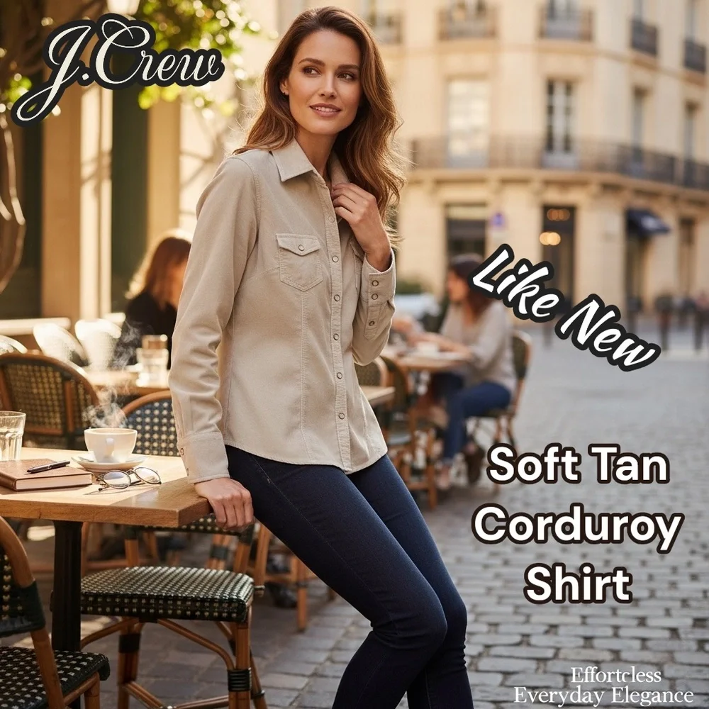 Like New 🌸 J Crew Tan Stretch Corduroy Button-Down Shirt ⭐️ Pearlized Snaps - Picture 15 of 15